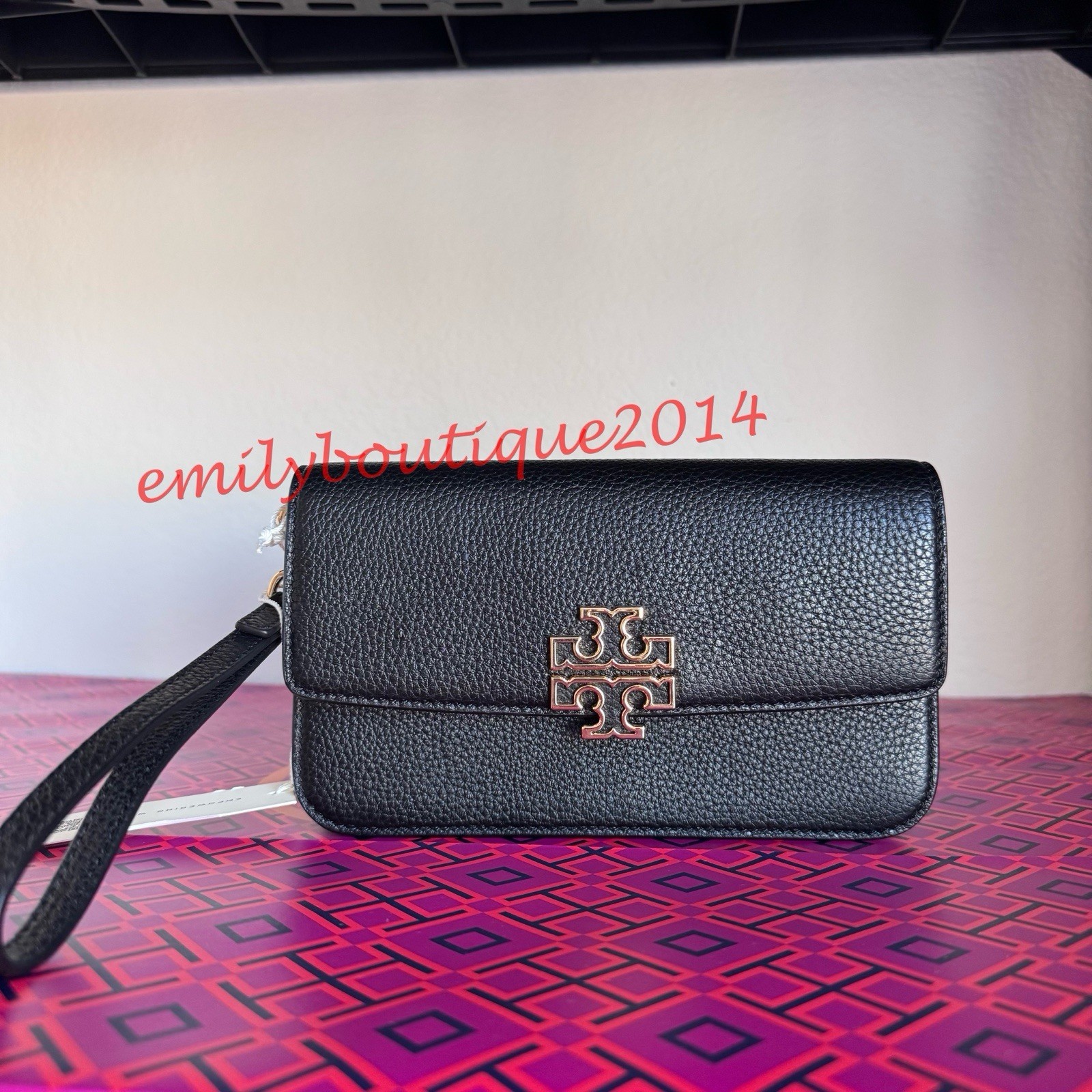 NWT Tory Burch 141012 Britten Chain Wallet & Wristlet Leather Crossbody in Black