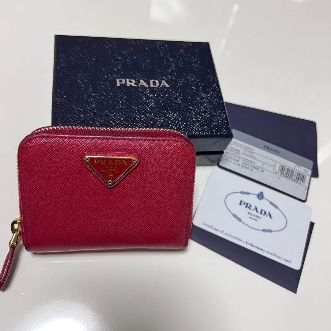 PRADA Coin case card holder saffiano triangle red wallet