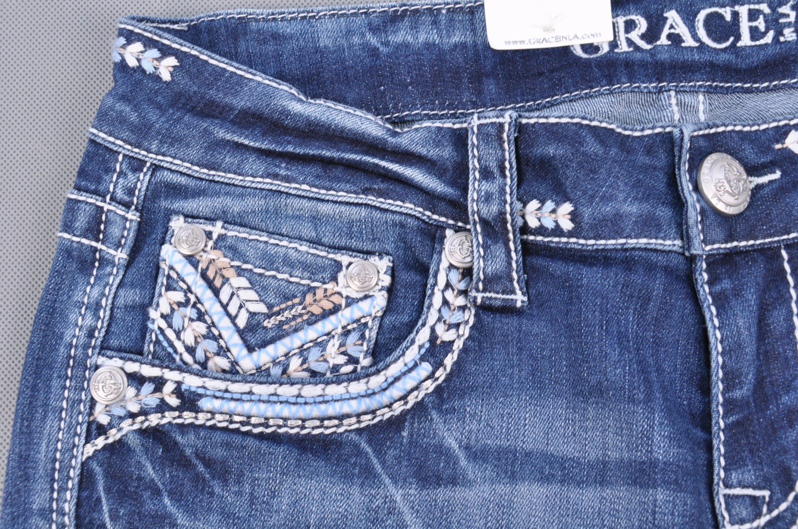 GRACE IN LA brand jeans Capri stretch embroidery denim wash size 27#WG-1000