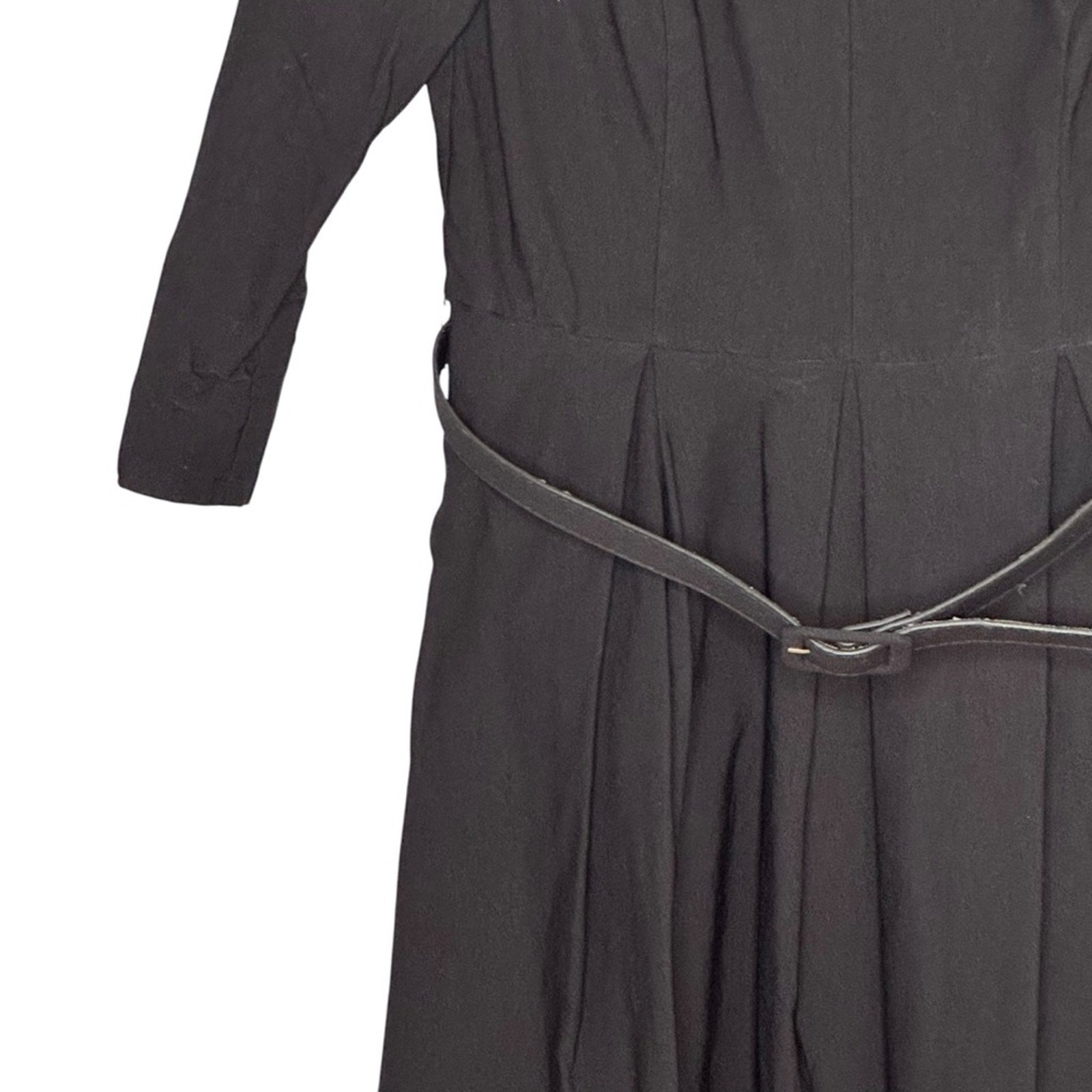 ModCloth Large Black Rayon/Nylon/Span “Sartorial Secret” Belted Fit Flare Dress