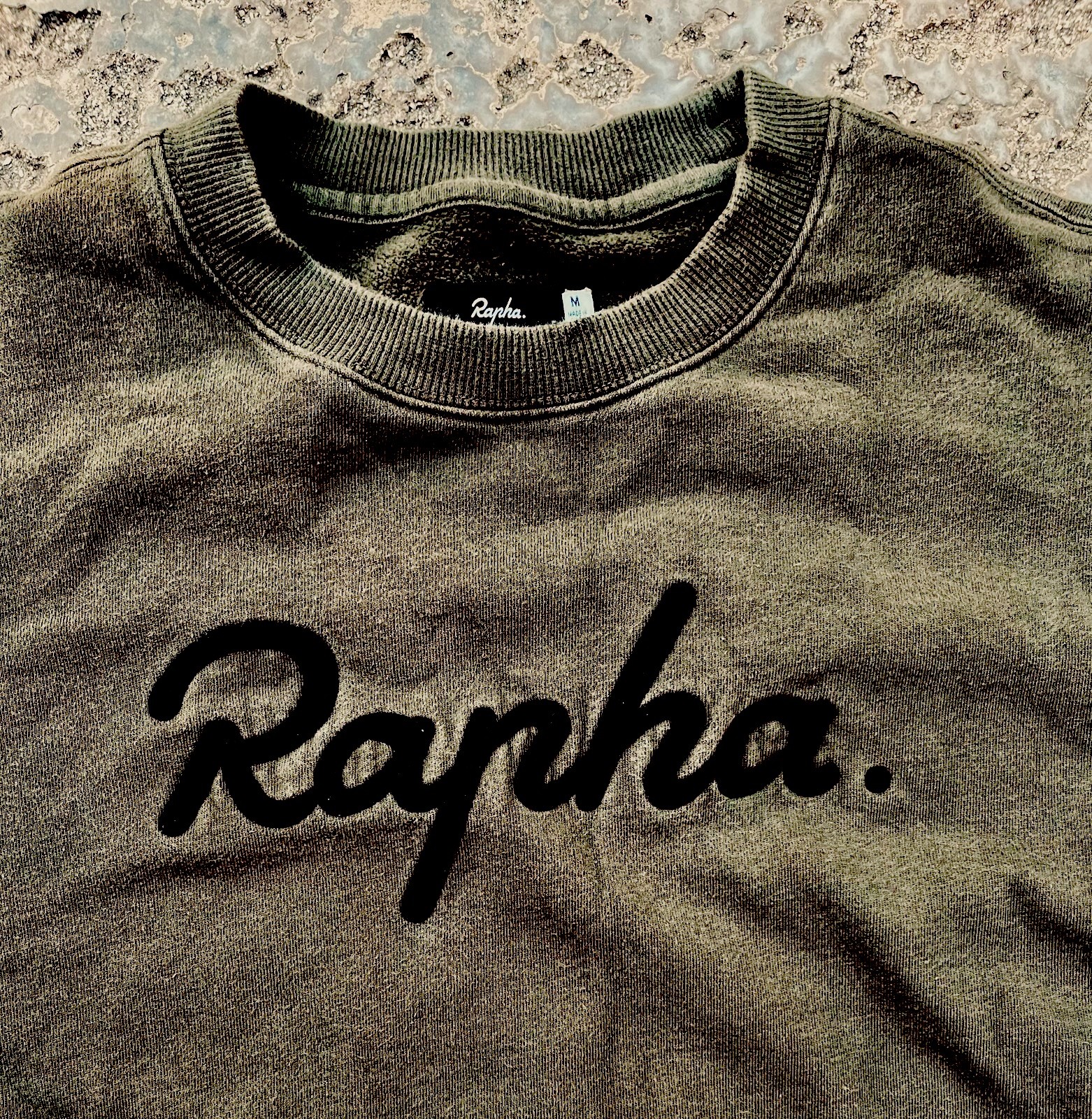 Rapha Men’s Logo Sweatshirt Organic Cotton Olive Green Marl Cycling Casual Sz M