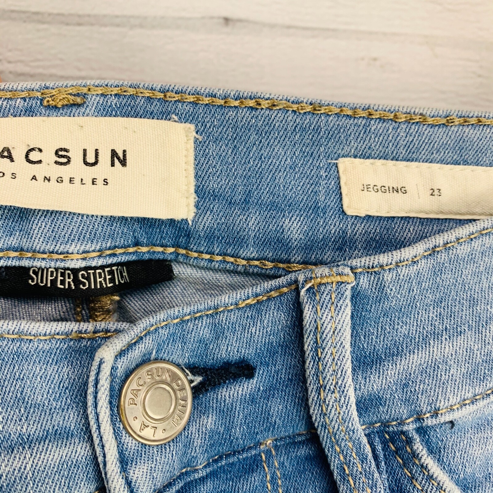 Pacsun Women SUPER STRECTH JEGGING Distress Destroyed Denim Blue Jeans Sz 23