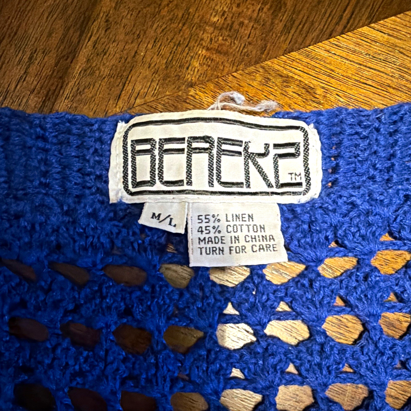 Berek Womens M/L Blue Crochet Open-Knit Pullover Sweater Basketball Hoop