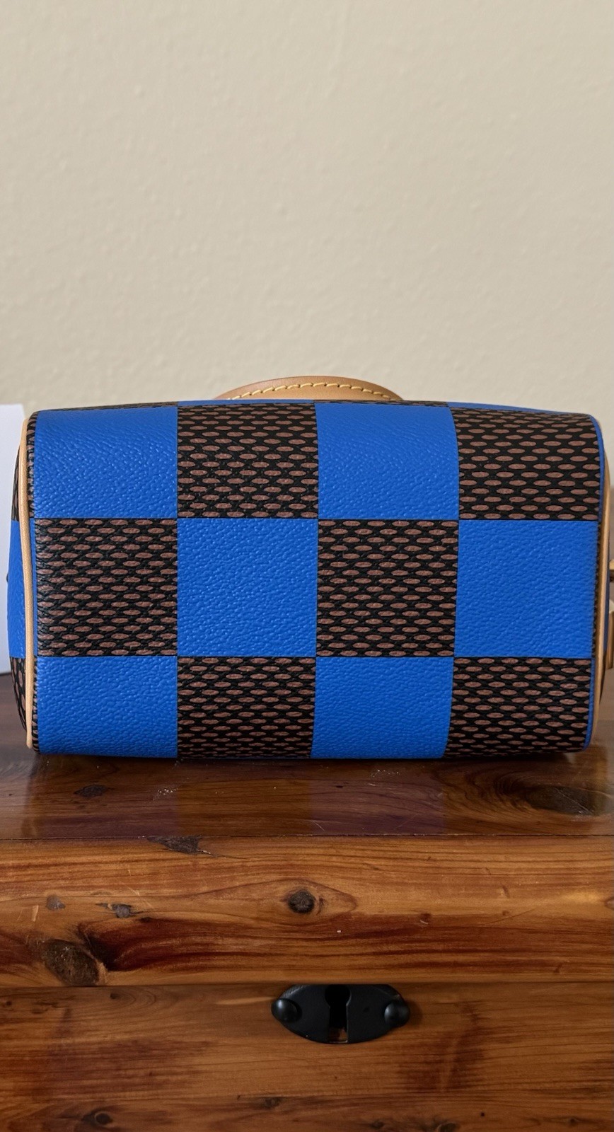 Louis Vuitton Nano Speedy Blue Brown Checkered Satchel w/ Strap, Dust Bag