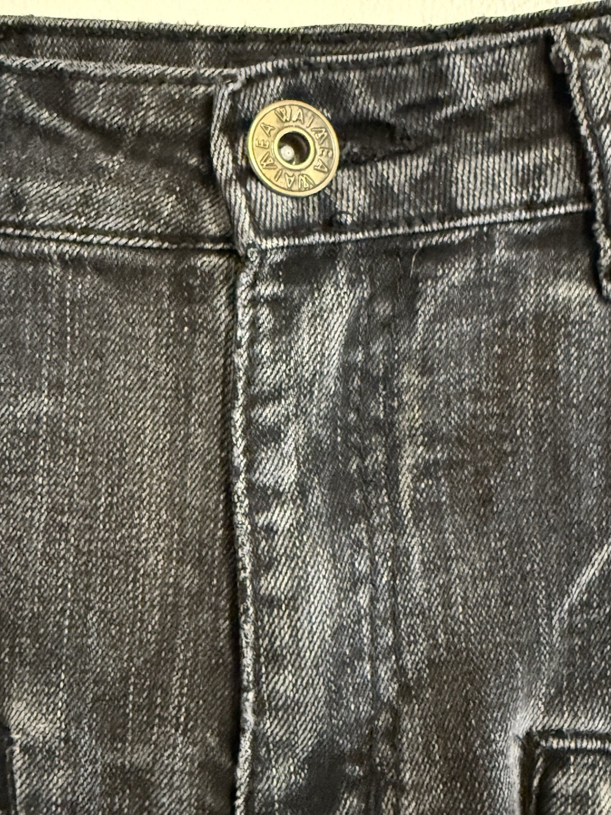 Waimea Mens Skinny Fit Moto Biker Jeans 32×32 Black Distressed Ripped Streetwear