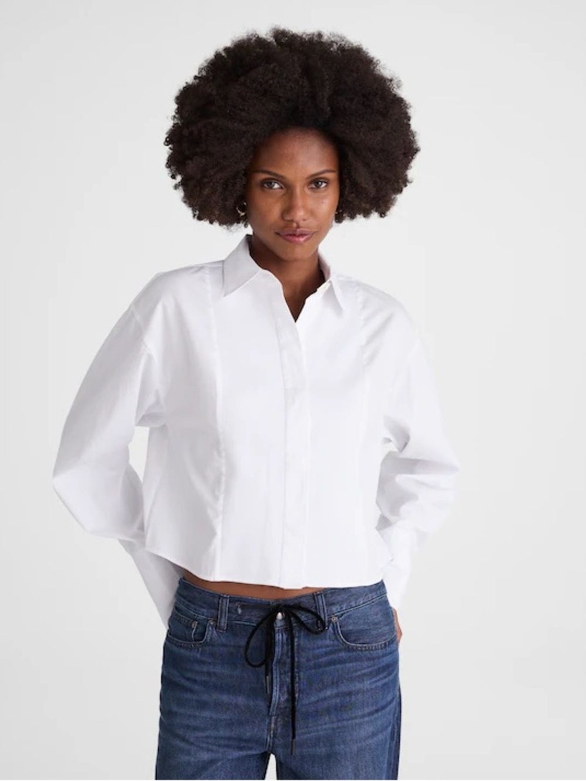 Madewell women’s Straight-Hem Tuxedo Shirt long sleeve white Size L NWT