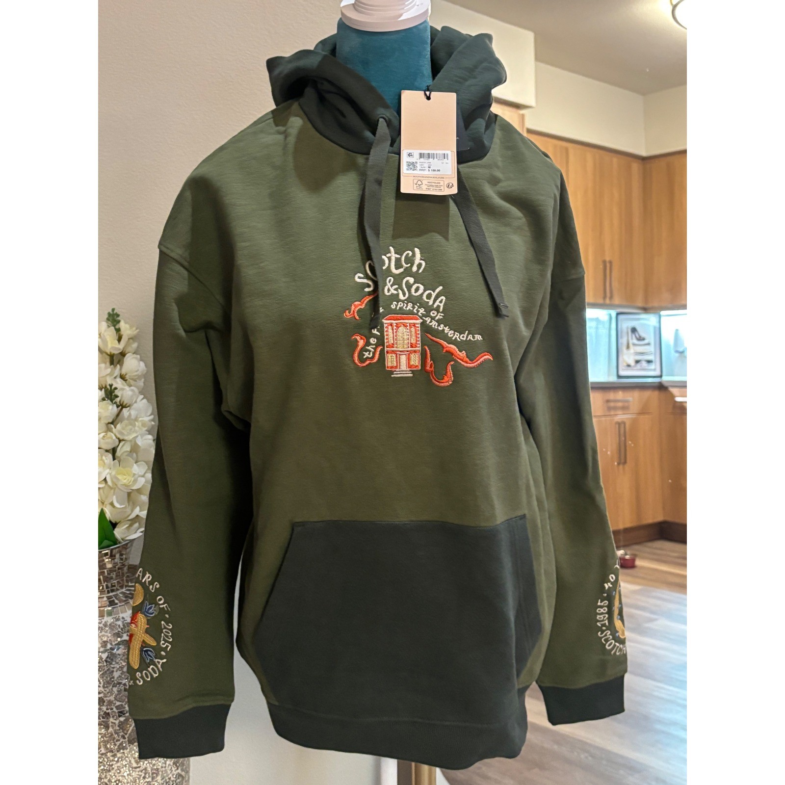 Scotch & Soda Mens Spirit of Amsterdam Embroidered Hoodie Green 182373 SP24 M