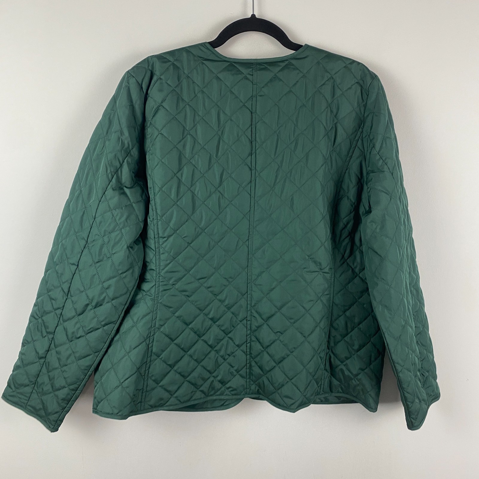 Croft & Barrow Quilted Button Up Long Sleeve Jacket Size Large Green Pockets