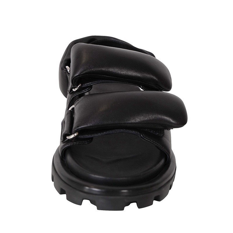 36.5 NEW $1,050 MIU MIU Black PUFFY SUPPLE LEATHER Rugged Rubber Sole SANDALS