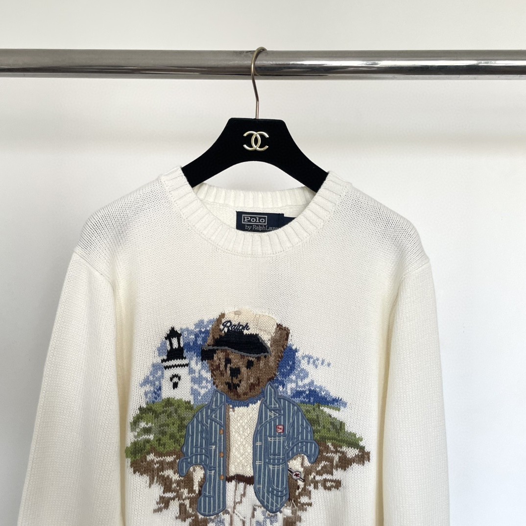 Polo Ralph Lauren Polo Bear Men’s Large White Lighthouse Crewneck Pullover Sweat