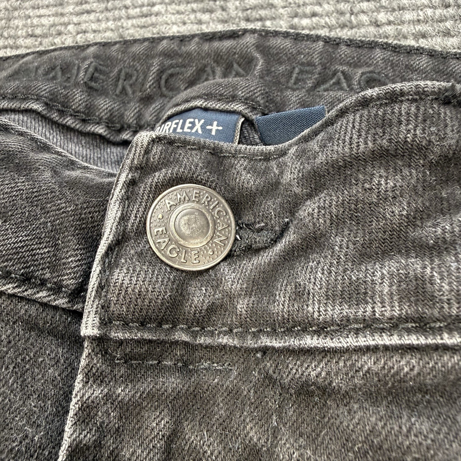 American Eagle AirFlex+ Athletic Skinny Jeans Men 36×32 Black Distressed Stretch