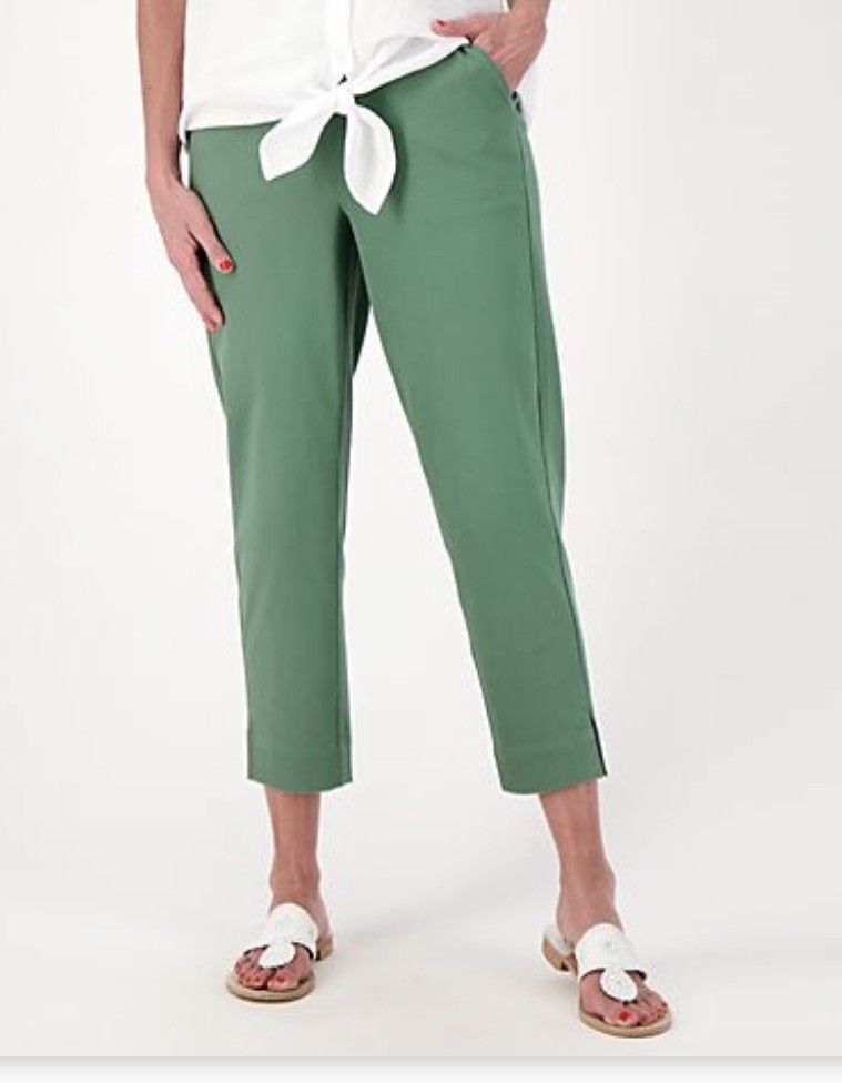 Denim & Co. Women’s Knit Air Straight Crop Pant with Side Slits Med Green Sz L
