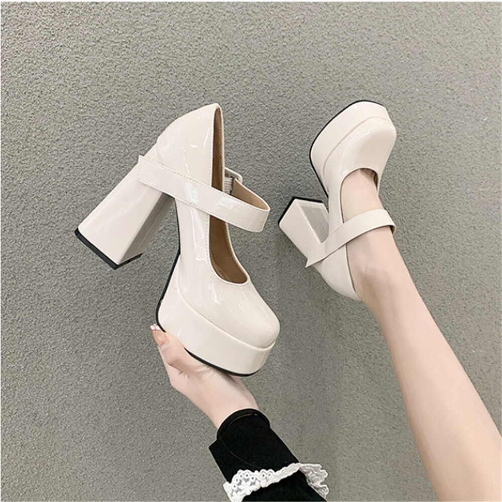 Women’s Ultra-High Chunky Heels with Platform Patent Leather Mary Jane Pumps