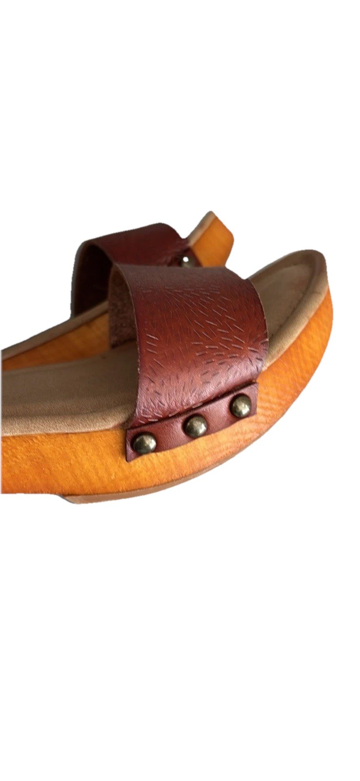 MIA Nira Wooden Sandals Chunky Block Heel Brown Straps Size 8.5M