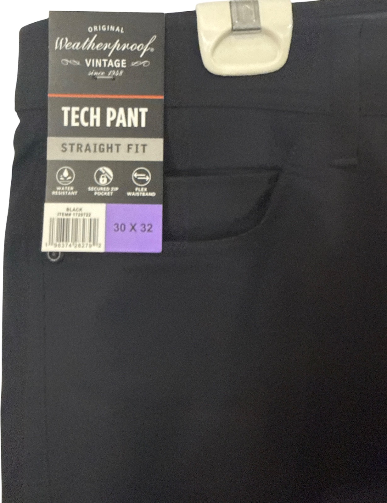 Weatherproof Vintage Men’s Straight Fit Tech Pants, Black, 30X32 NWT