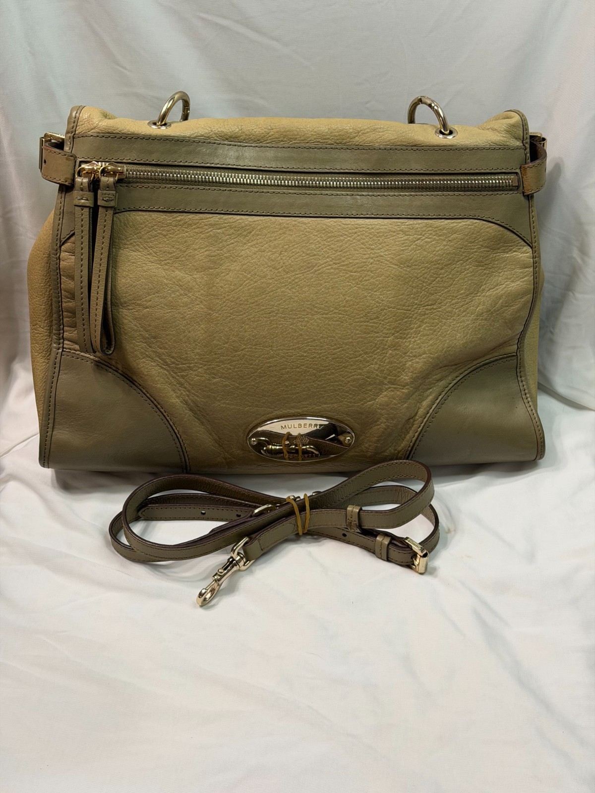 Mulberry Taylor leather 2 way with gold-tone hardware, double zip close