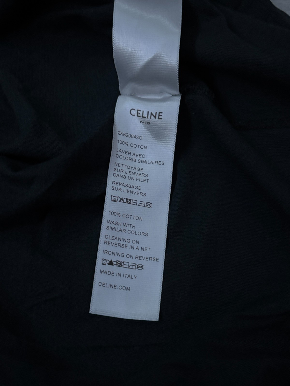 CELINE Homme Tie-Dye Logo Print T-Shirt Black White Cotton Jersey Size Small