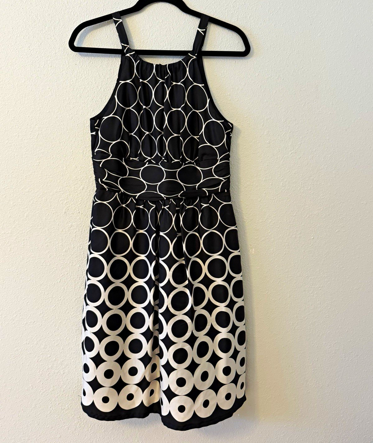 White House Black Market Black/White Geometric A-Line Halter Bow Dress 6