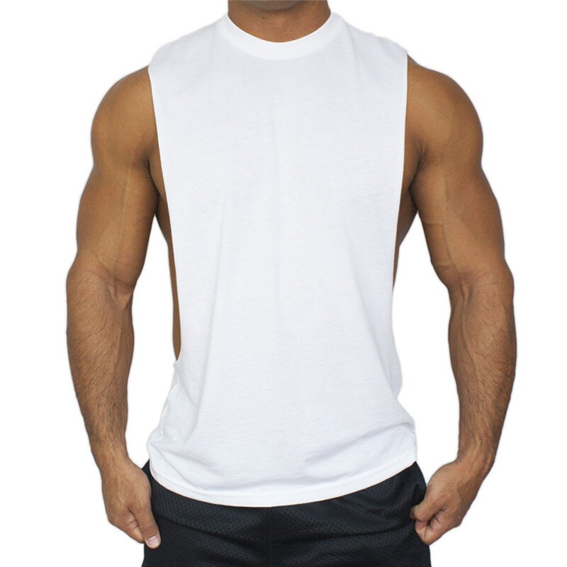 Men Sleeveless Muscle Stringer Tank Top Cut Open Gym Training Bodybuilding Vest