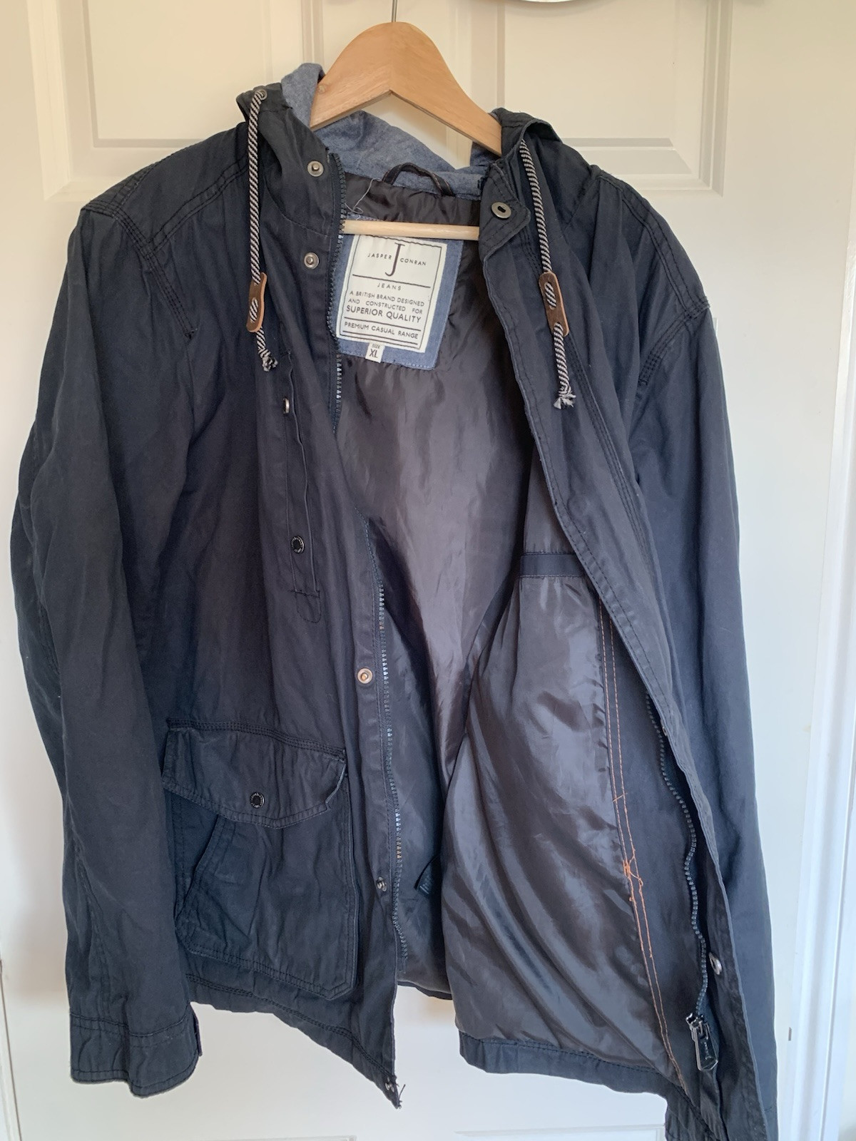 Genuine Jasper Conran Jacket Women’s XL Blue Cotton Hooded Coat – Free Returns