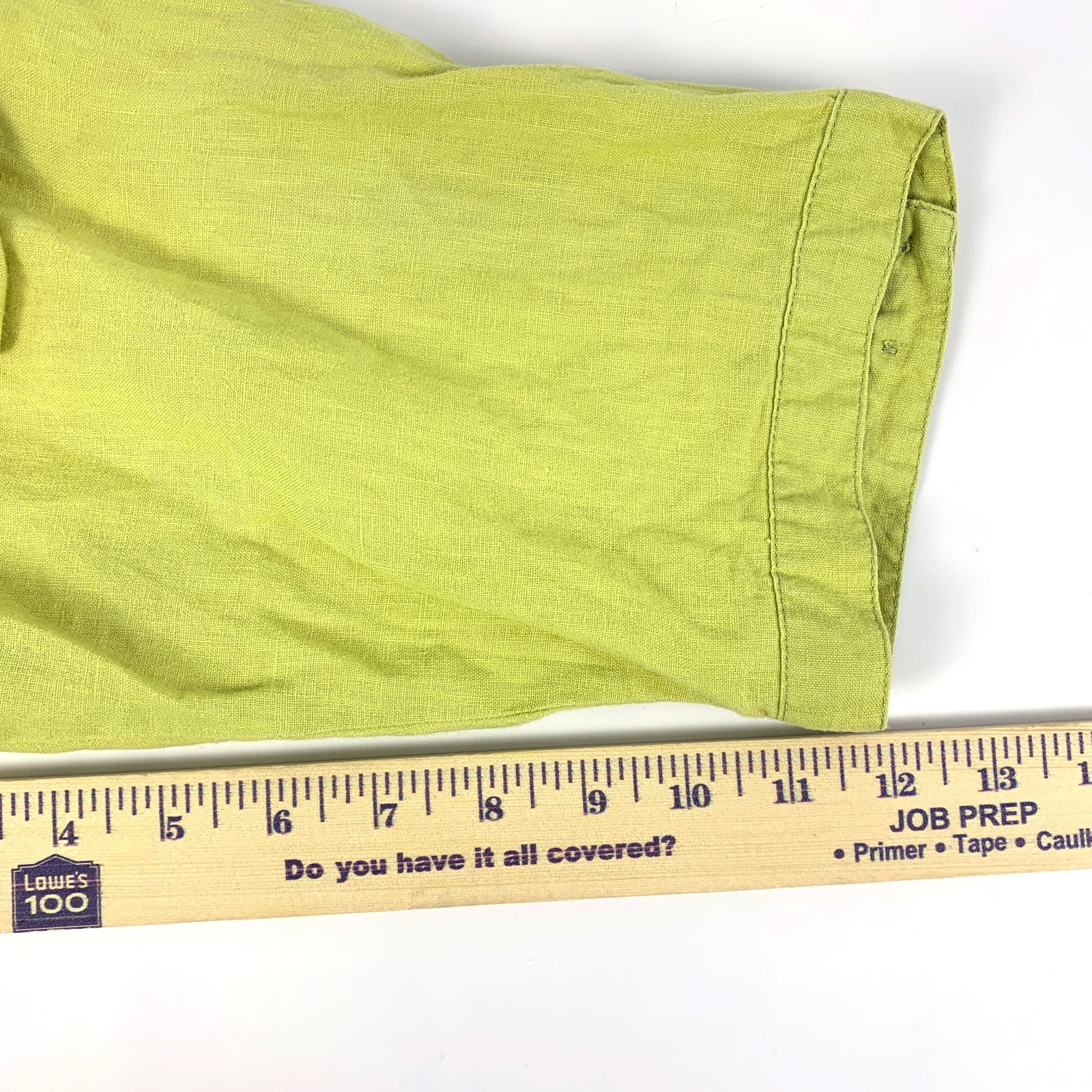 August Silk Options Button Up Blouse Sz 1X 100% Linen Lime Green Embroidered SEE