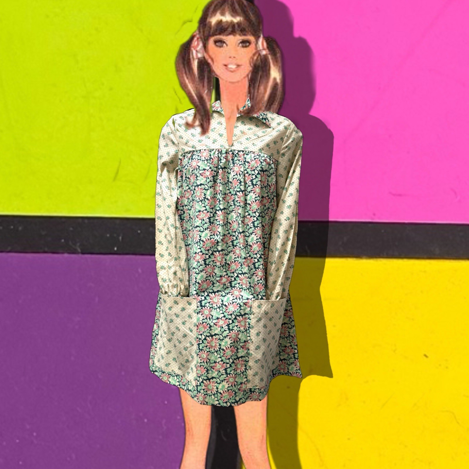 Vintage 1960’s Juniors Floral Cotton Mini Dress Anna Modeller Sweden 30” Length