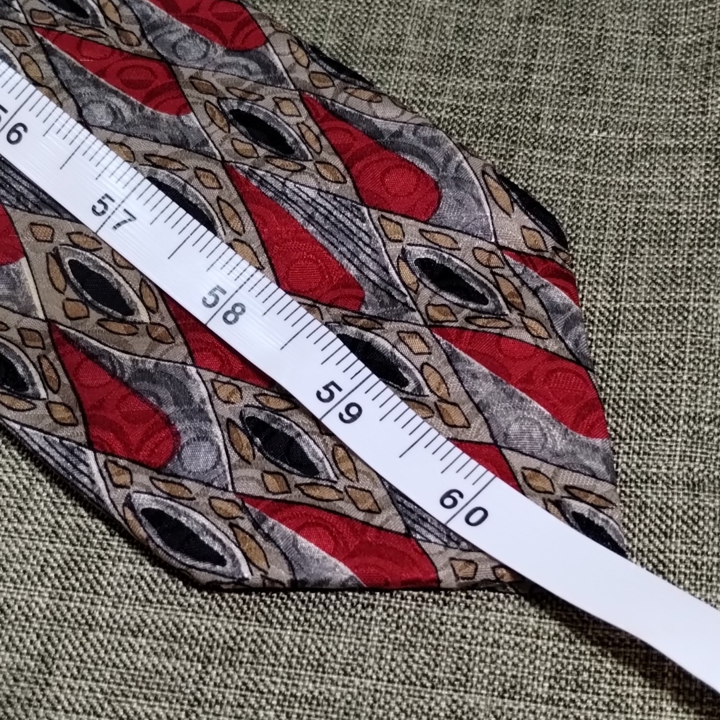 Robert Talbott Silk Woven Geometric Tie Red/Gray Beige Black Classic 57″-60″