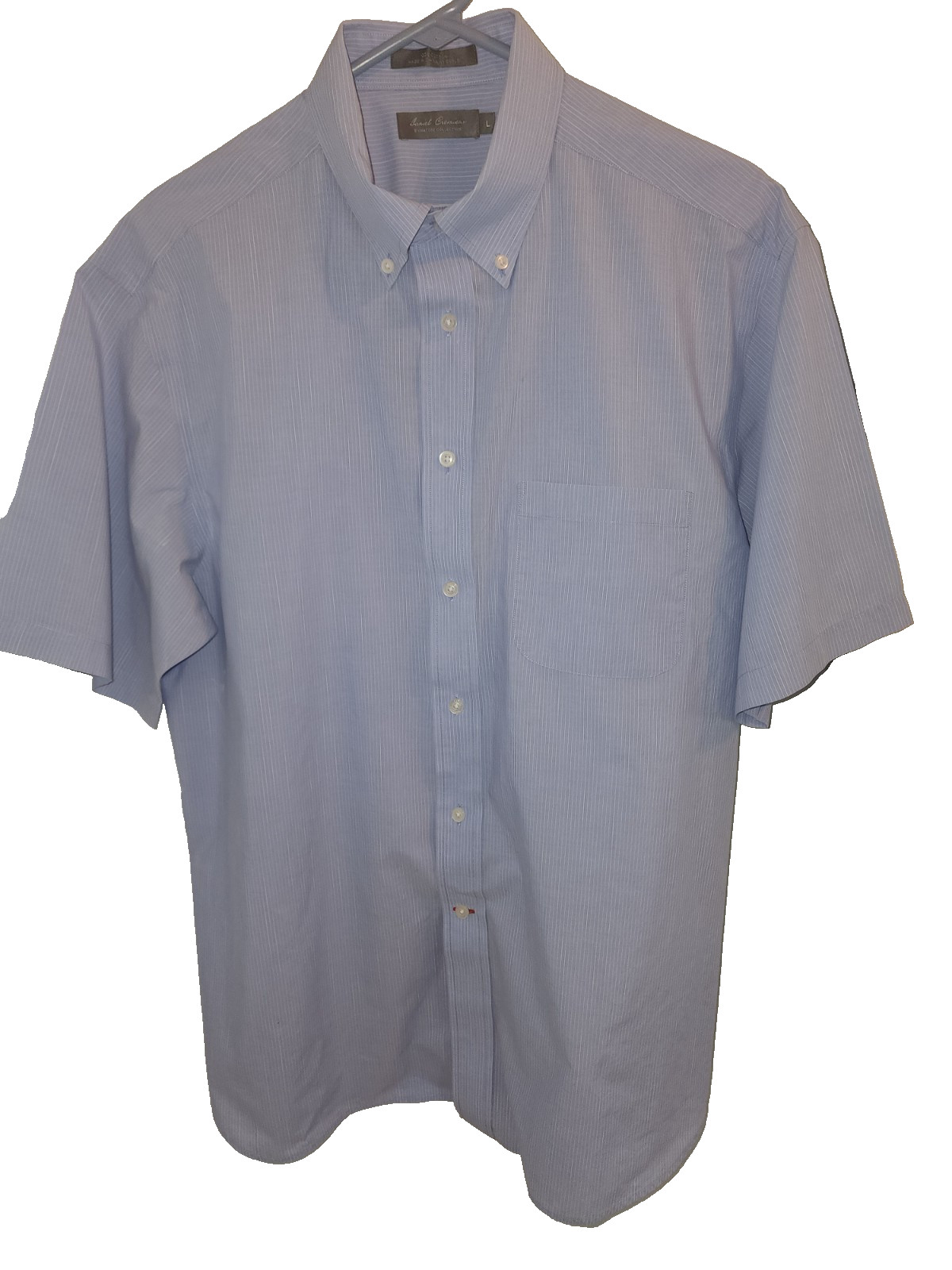 Daniel Cremieux Men’s Short Sleeve Shirt L – Blue w/White Pin Stripe-Button Coll