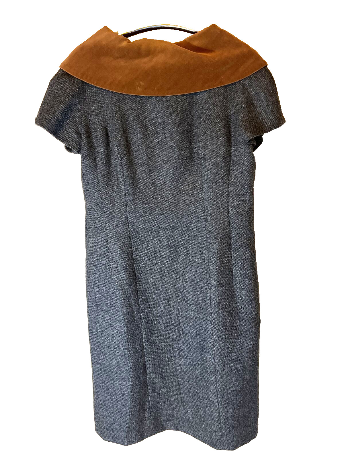 50s 60s HELEN ROSE For Halle Bros. Gray WOOL Dress VELOUR Collar (Size 12 -14)