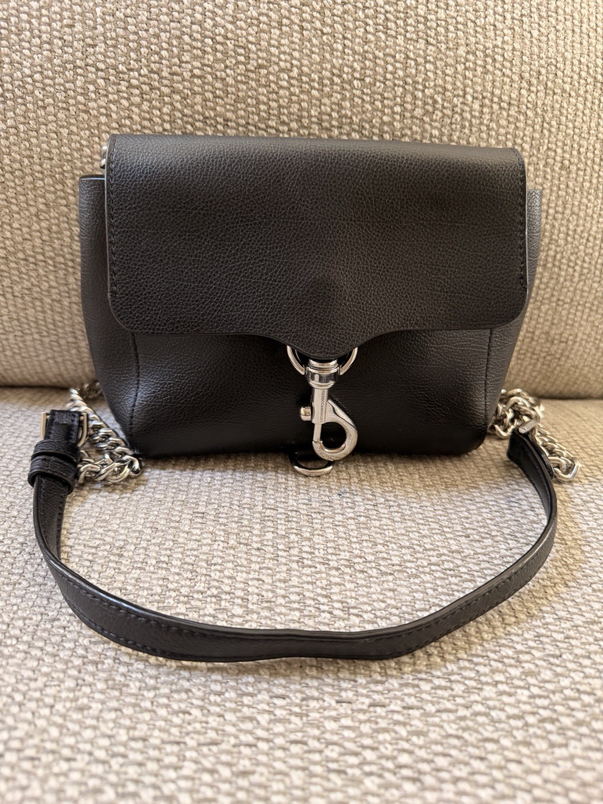 Rebecca Minkoff Mini MAC Black Pebbled Leather Crossbody Bag Silver Hardware