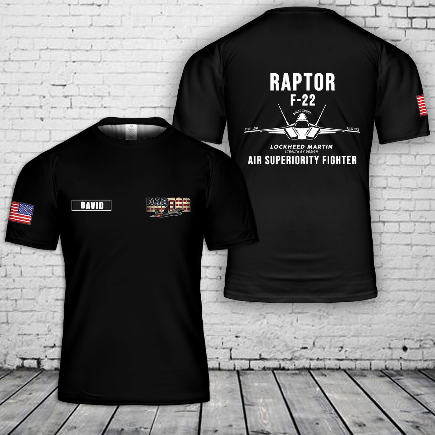 Custom Name F-22 Raptor Fighter Jet T-Shirt Gift For Dad