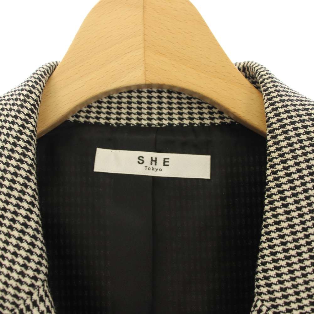 SHE Tokyo Gray Wool Blend Houndstooth Double Tailored Jacket F Size