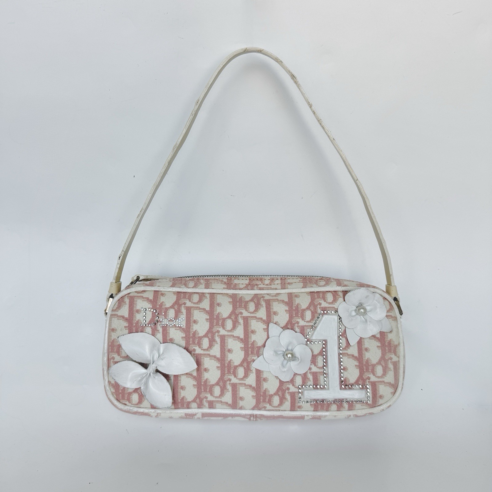 Vintage Dior Pink “girly” trotter shoulder bag with floral and pearl details