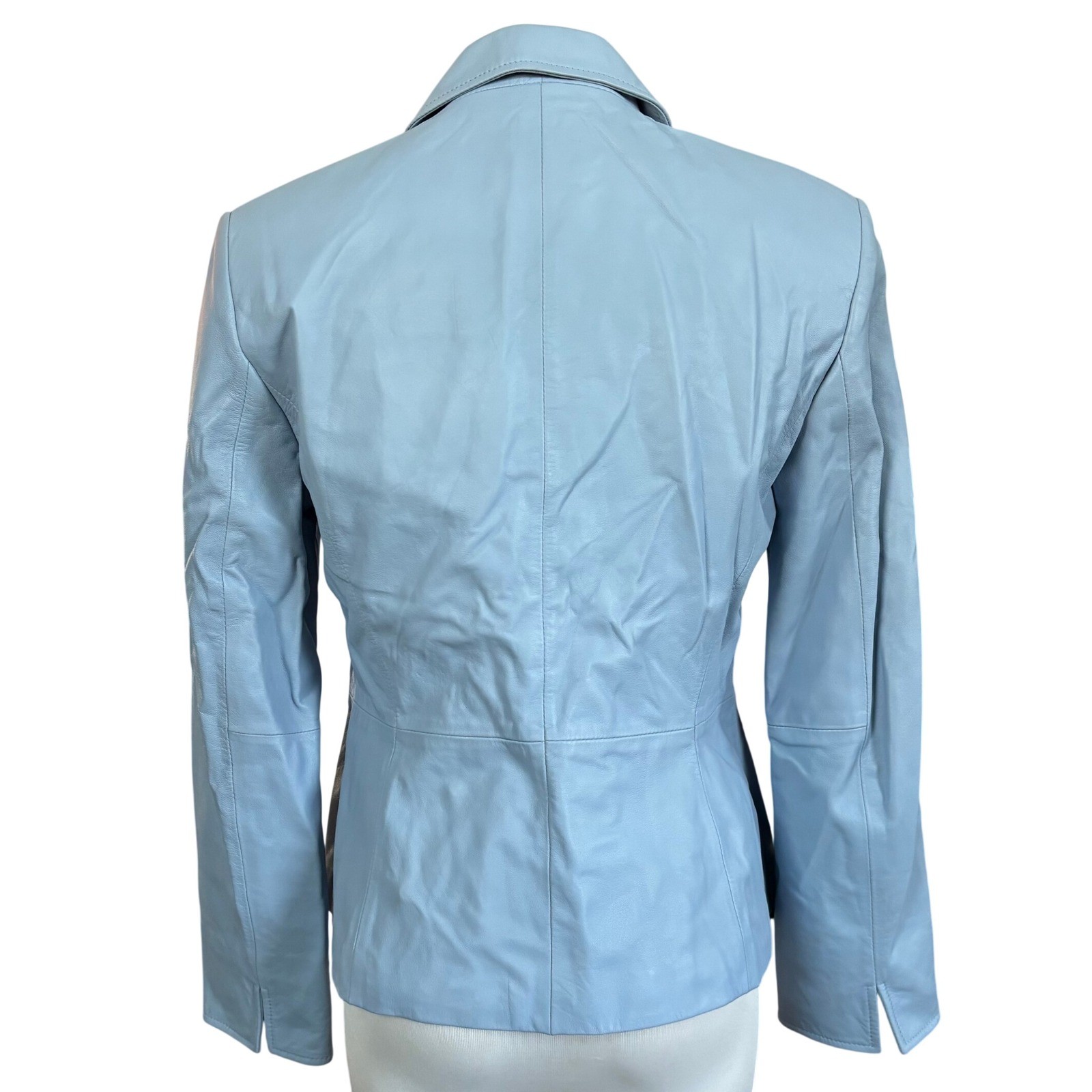 Talbots 100% Genuine Leather Powder Blue Blazer Size 4P Chic