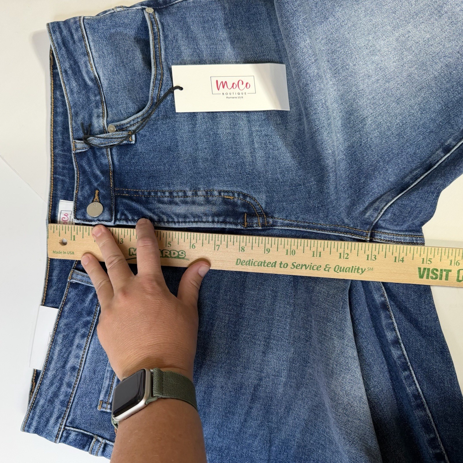 NWT MOCO Boutique Flare Jeans Womens Size 14w Tummy Control Raw Hem MOCO-BY1229