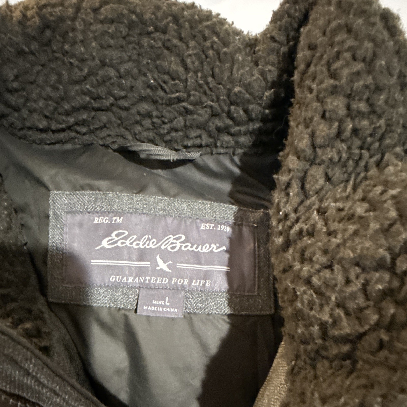 Eddie Bauer Men’s L Gray/Black Down Insulated Puffer Jacket Full Zip Snap