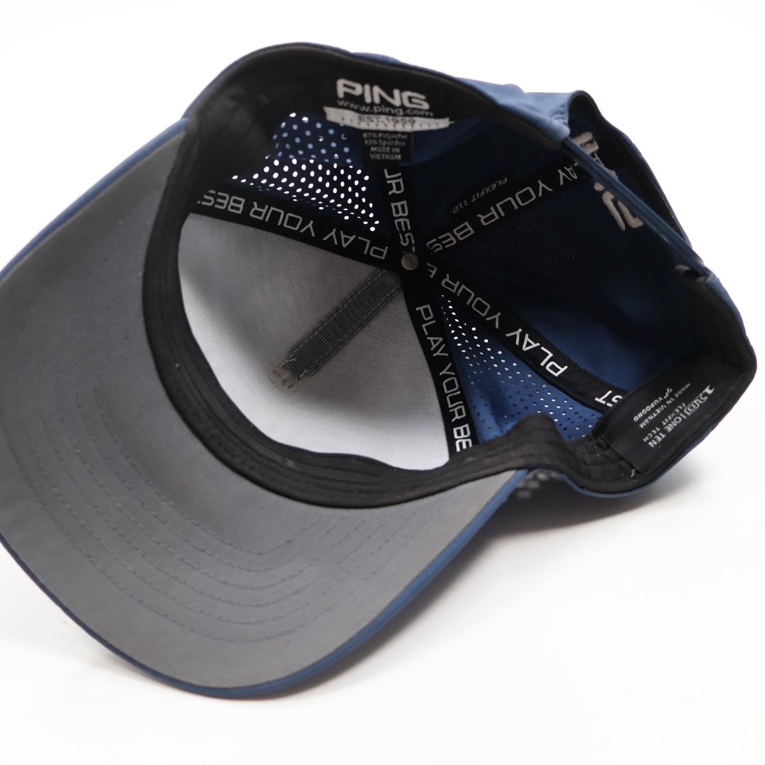 PING Hat ONE TEN FLEXFIT TECH Men’s Adjustable Navy Blue Perforated Golf Cap