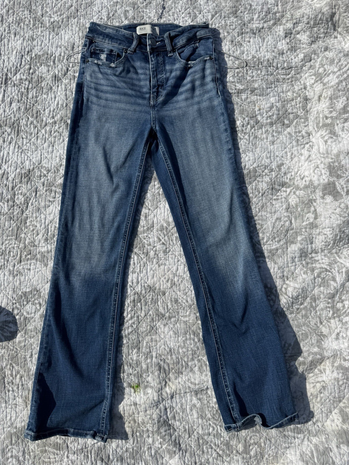 BKE Women’s Bootcut Jeans Slim Fit Blue Medium Wash Distressed 5-Pocket