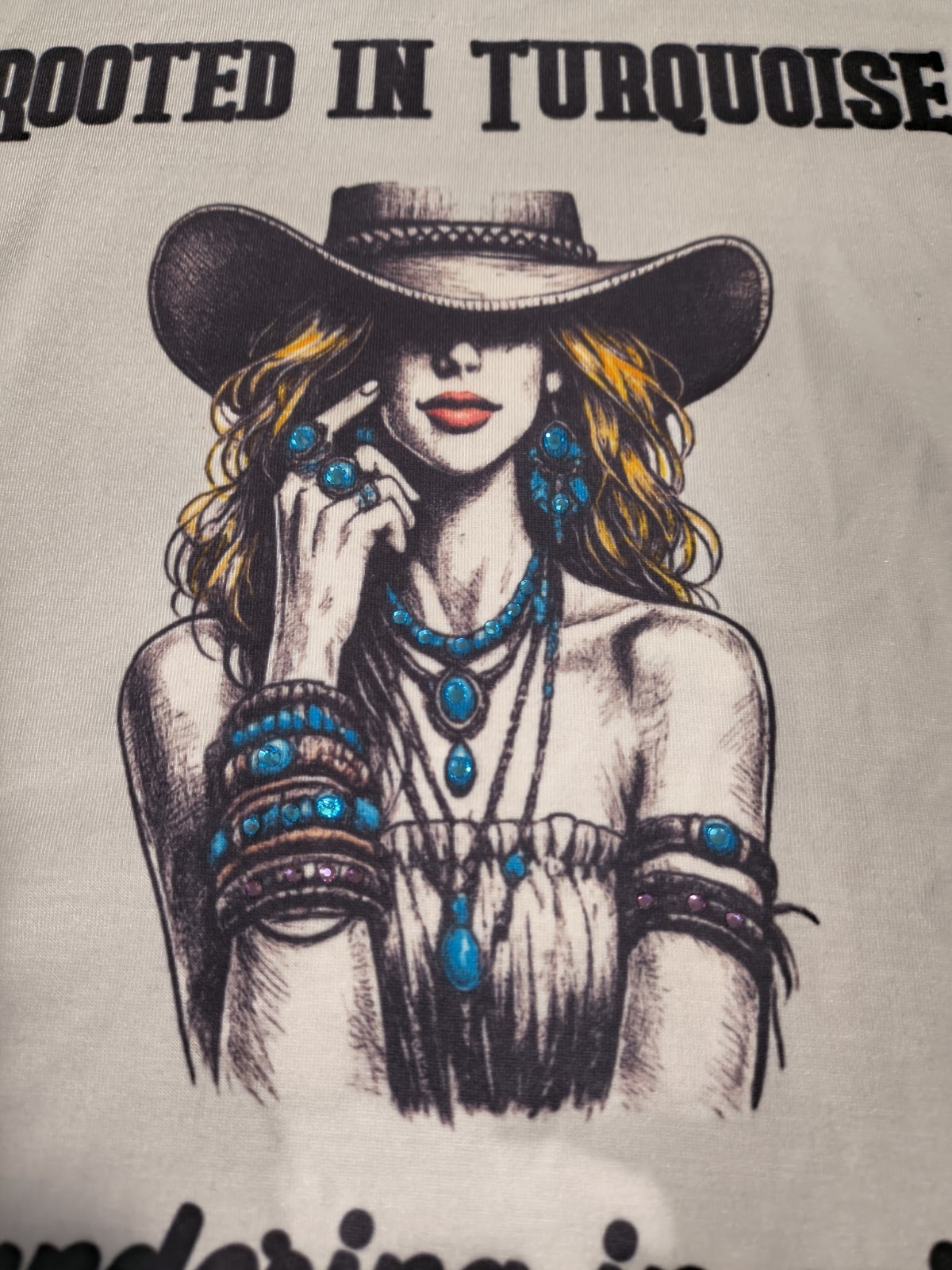 Handmade Boho Western Turquoise Bling Tshirt