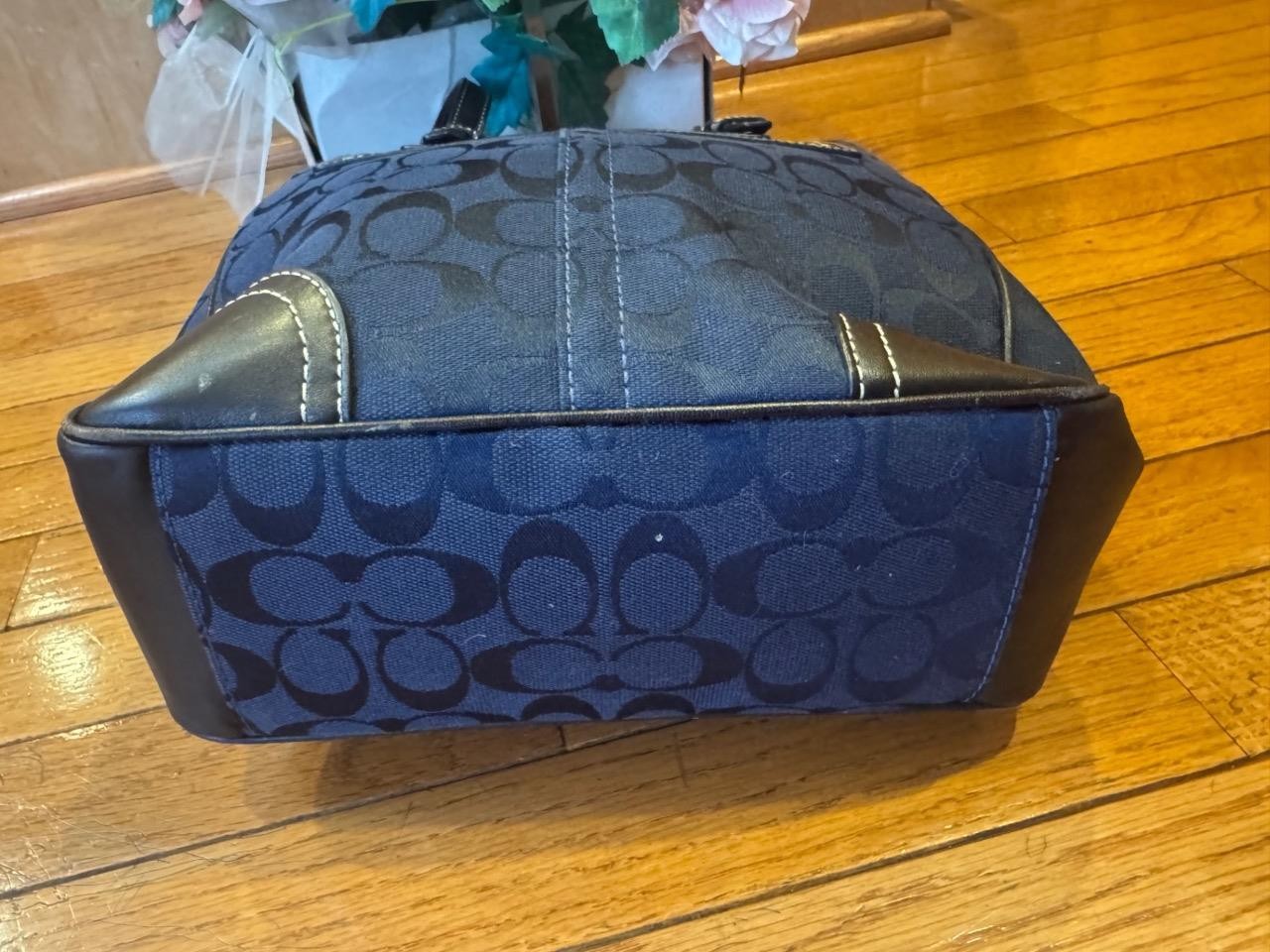 Coach monogrammed navy canvas and leather shoulder bag # F10659 (pu150