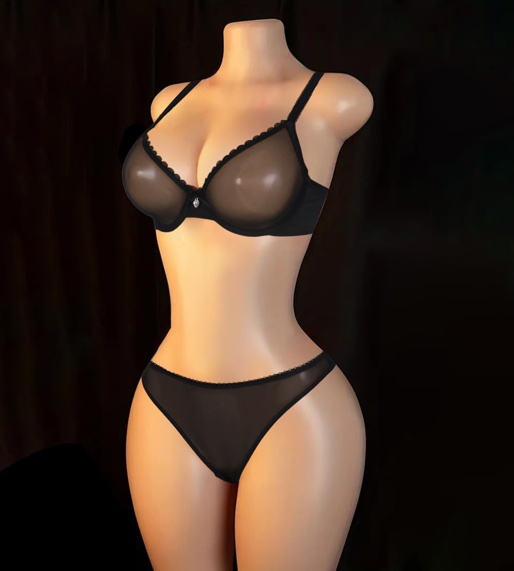 Women’S See through Sheer Mesh Unlined Underwire Everyday Bra and Panties