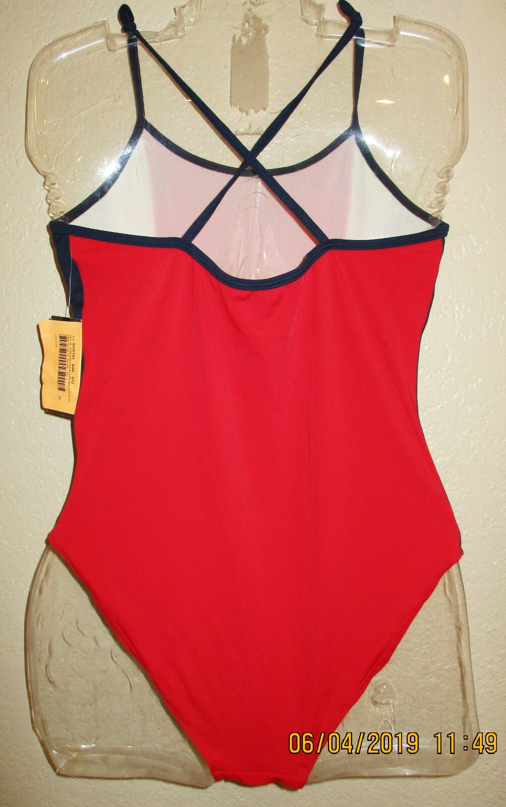 Mossimo Womens Modern Double Strap 1 Piece Swimsuit S 4-6 red/white/blue/silver