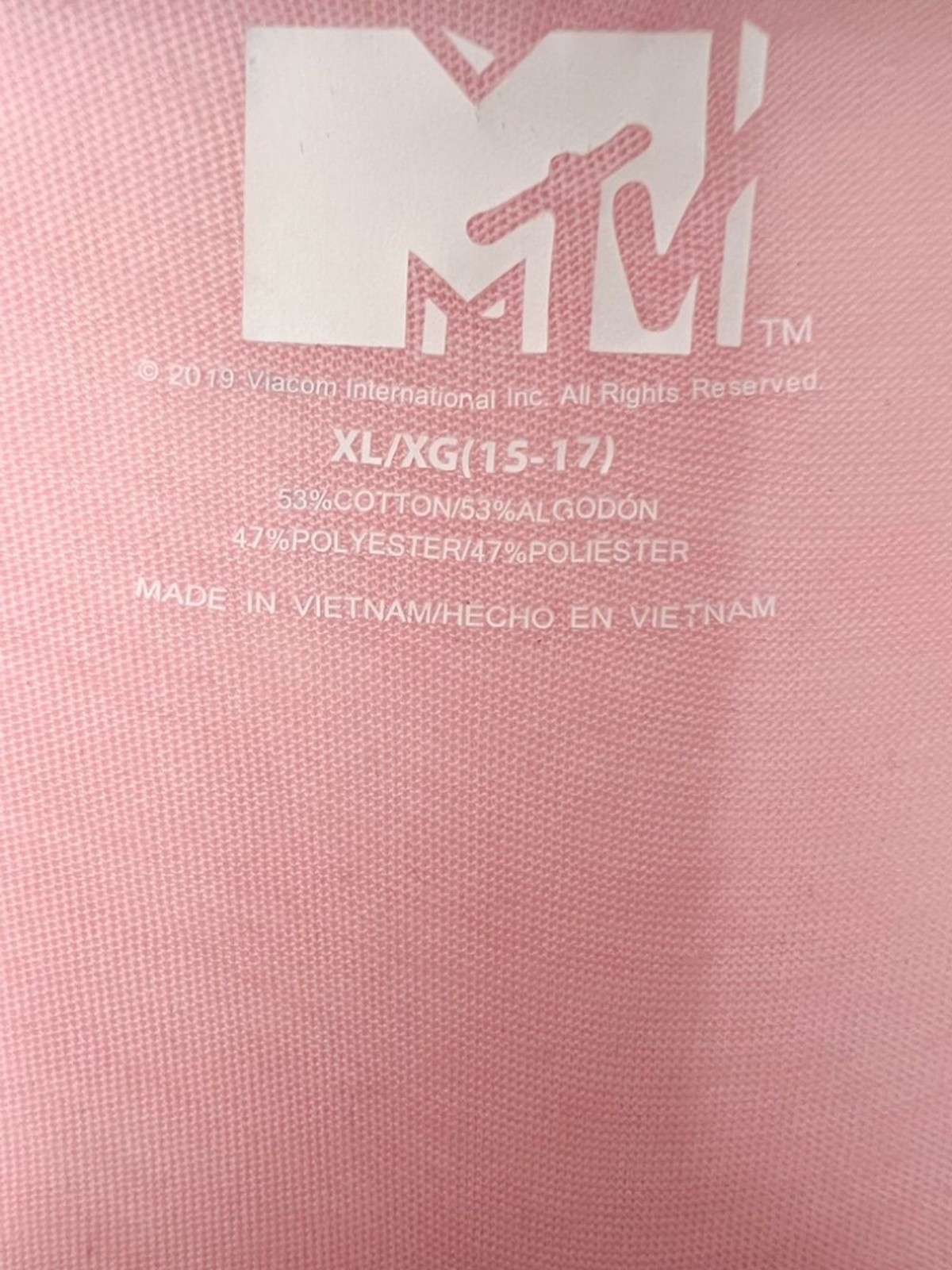 MTV Pink Checkerboard Logo Graphic V-Neck Varsity Tee XL 15/17 | Y2K Inspired
