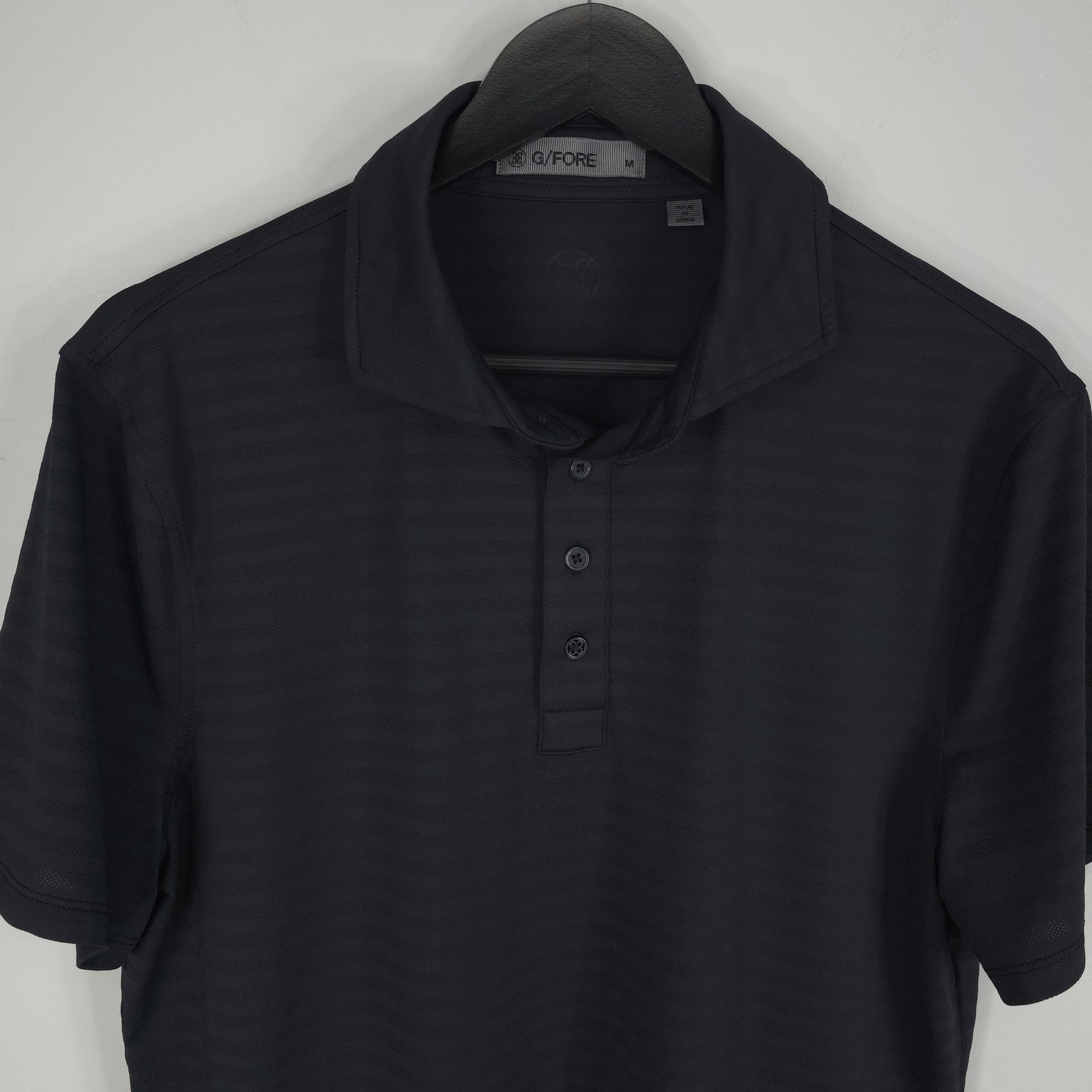G/FORE Polo Shirt Mens Medium Black Onyx Stripe Golf Performance Stretch Jersey