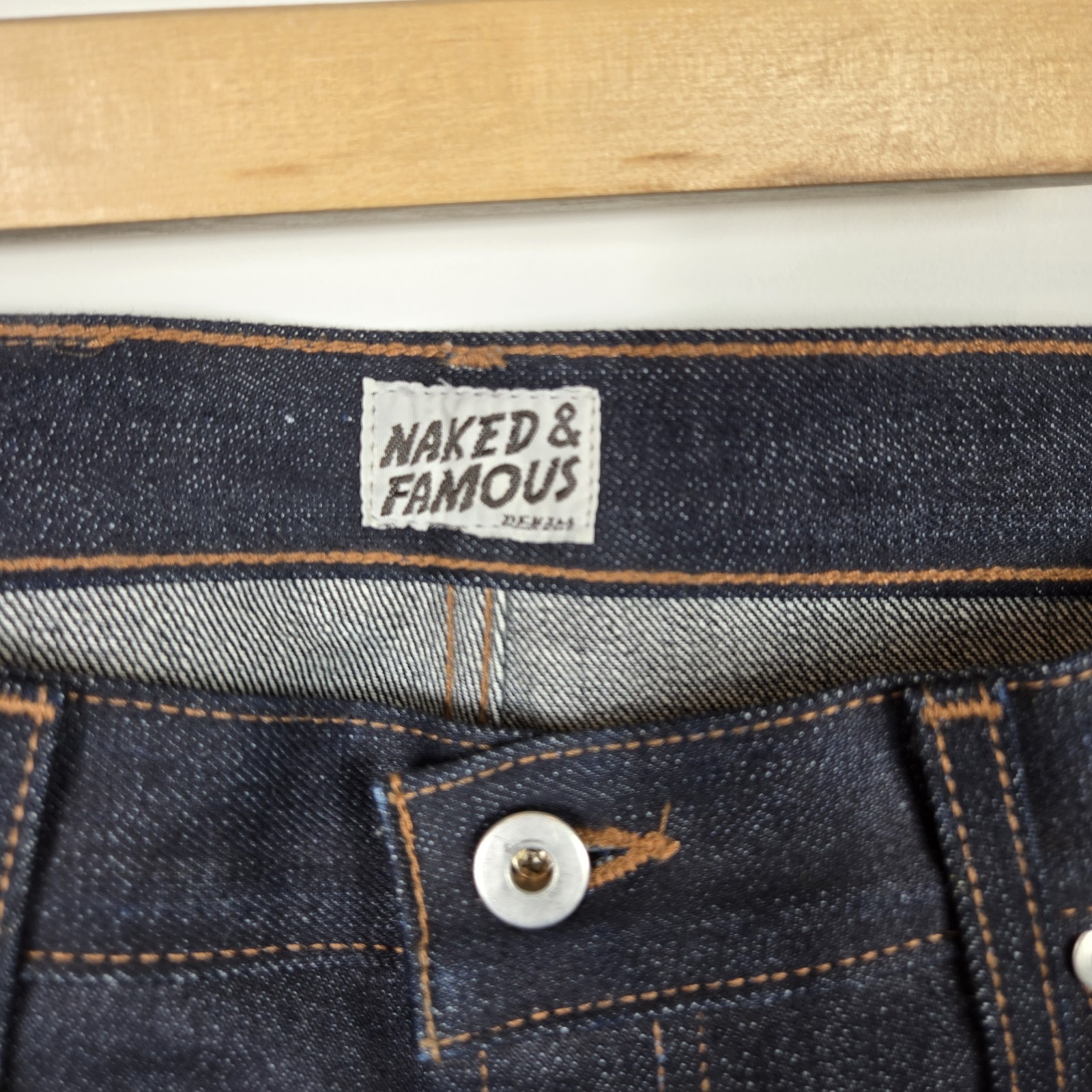 Naked & Famous Slim Guy Deep Indigo Selvedge Jeans 31×30 NWOT Hemmed