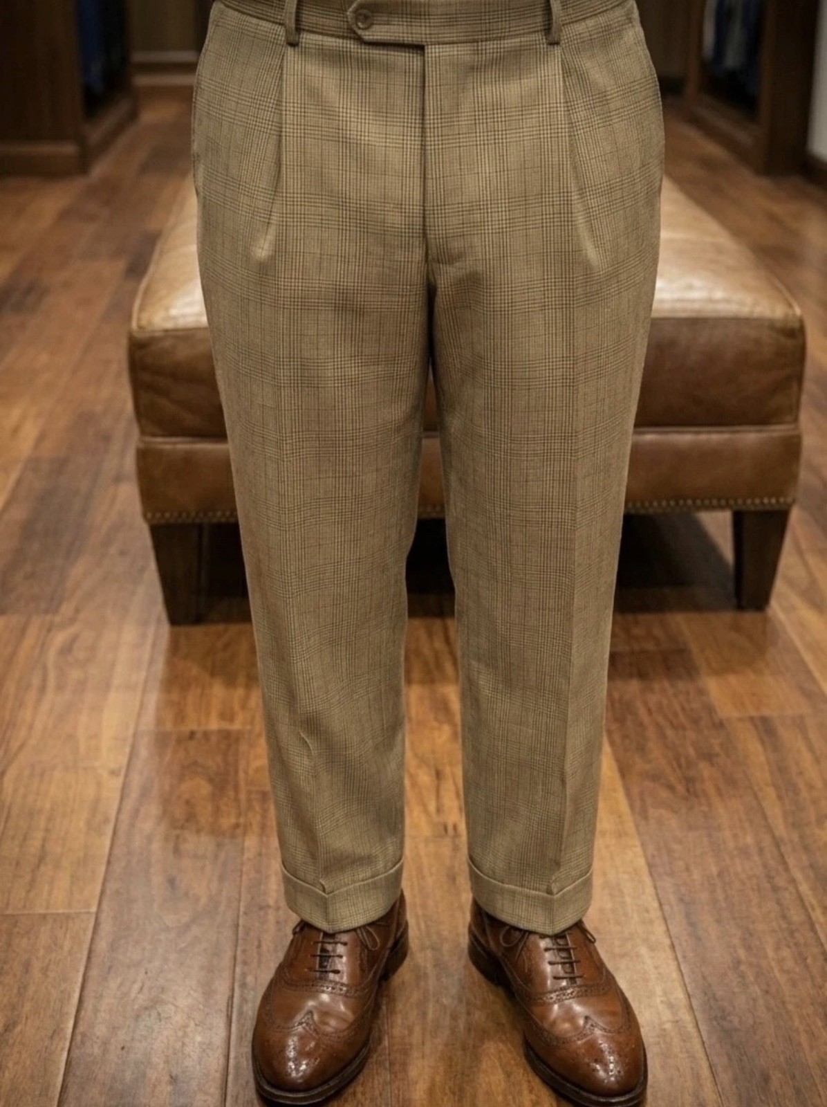 Hickey Freeman Made Italy Glen Plaid Dress Pants Slacks 34 x 30 Wool Lightweight