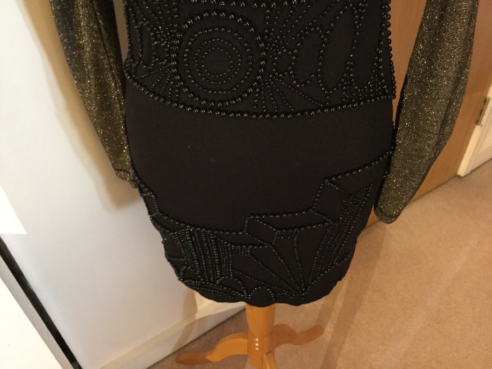 RINGSPUN DRESS SIZE 1 U.K. 8 Black And Gold Excellent 4487