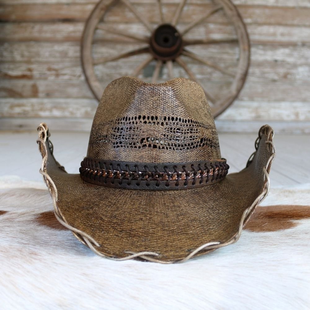 Stampede Men’s Straw Cowboy Hat – Brown Chain