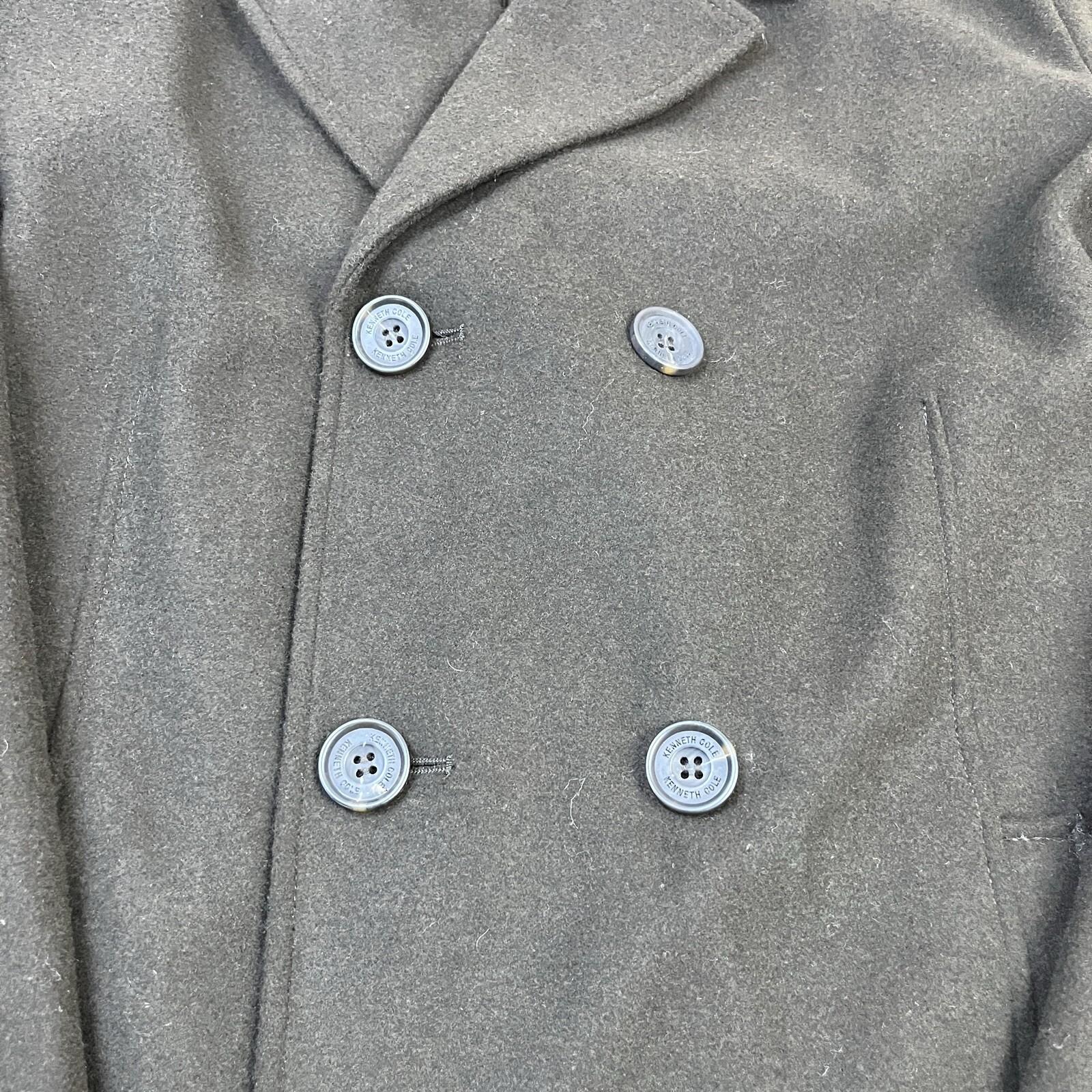 Kenneth Cole Men’s Double Breasted Wool Blend Peacoat Olive Medium NEW