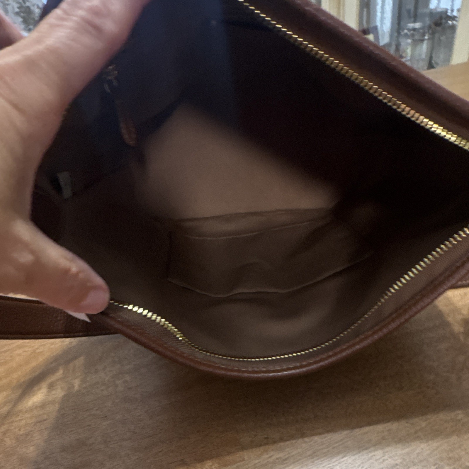 Coach Signature Brown/Tan Medium Crossbody Bag, Detachable Strap, Gold, Pockets